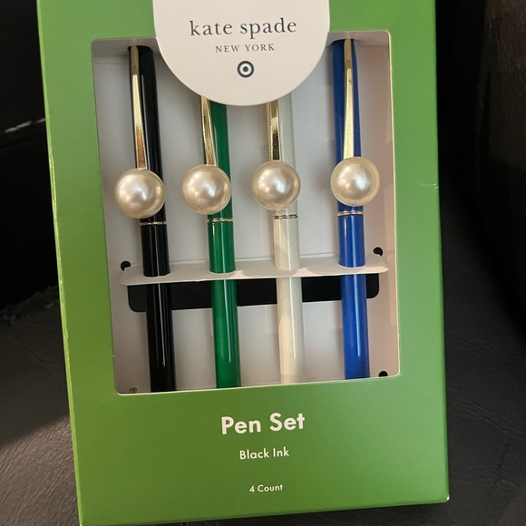 Kate Spade New York  x Target Set of 4 Pens Black Ink with faux Pearl embellishm - Picture 1 of 2
